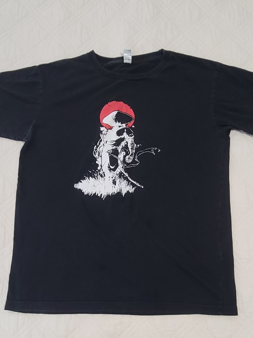 Black Graphic Men's T-Shirt with Red Accent
